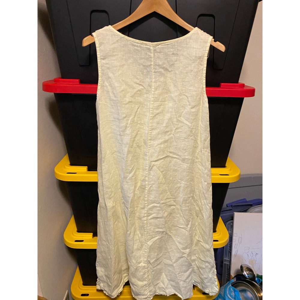 Linen Midi Dress Drawstring Bust S Butter Yellow Italy Quiet Luxury Minimalist - Picture 5 of 6